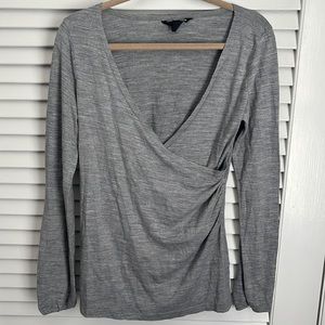 H&M Wrap Crossover Deep V Neck Shirt Heathered Gray sz L